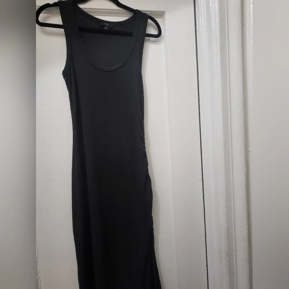 J. Crew Black Ruched Midi Dress
